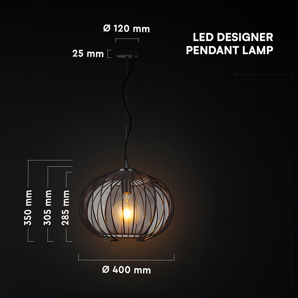 E27 Decorative Hanging Pendant (D400*H290mm) Matt Black Body