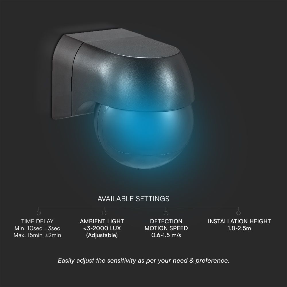 PIR Wall Sensor With Moving Head Full Black img 1