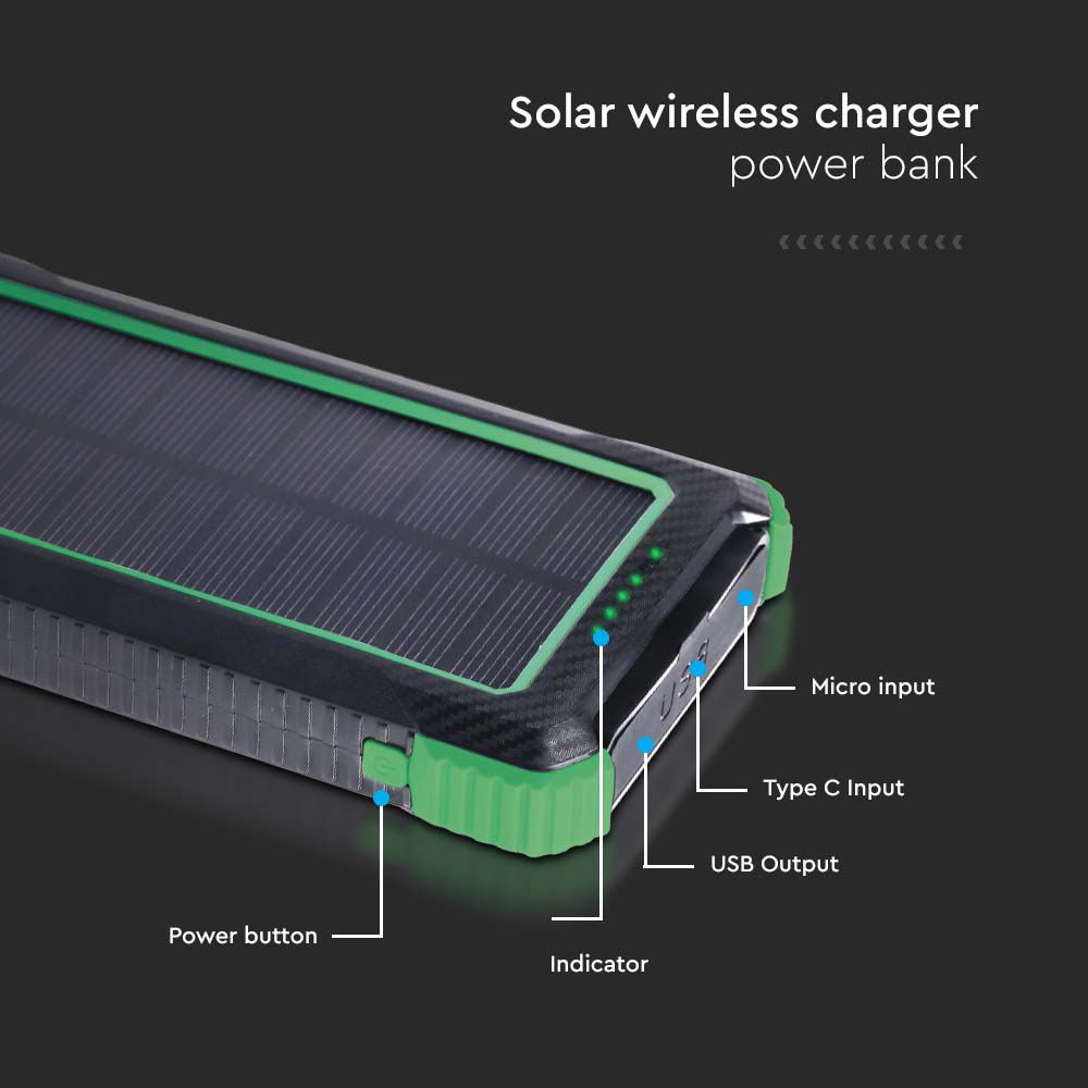 Power Bank 10.000 mAh con Pannello Solare e Ricarica Wireless Colore Nero img 3