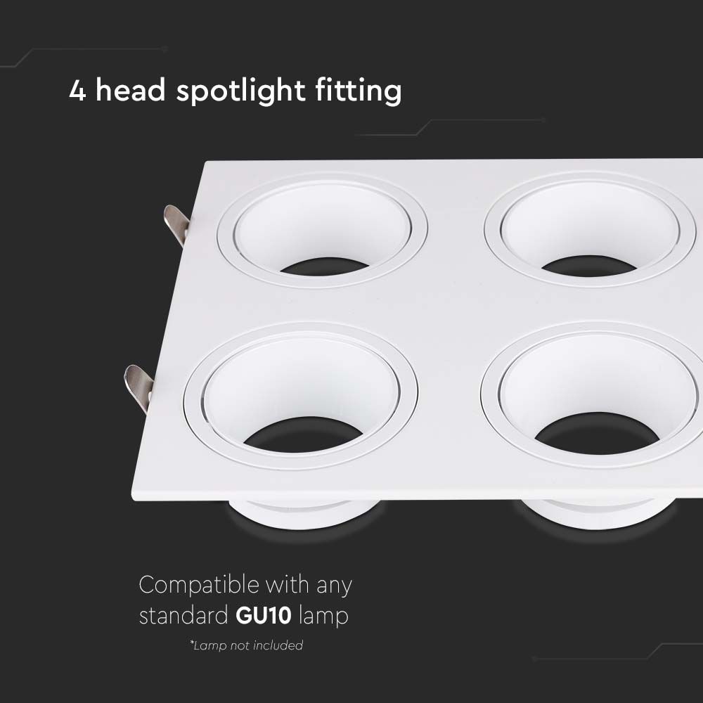GU10 4 Head Spotlight Fitting Iron PC White White