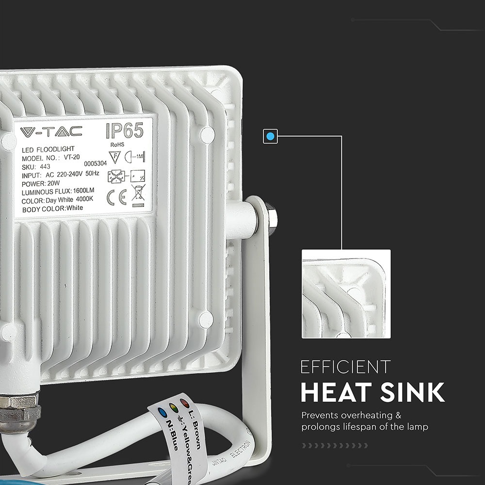 20W LED Proiettore SMD SAMSUNG Chip Corpo Bianco 6400K img 2