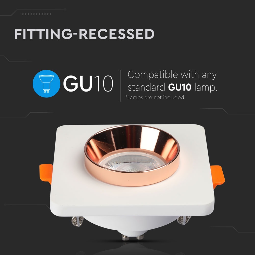 GU10 Fitting Gesso Metal White Plaster Matt Rose Gold, Quadrato Recessed