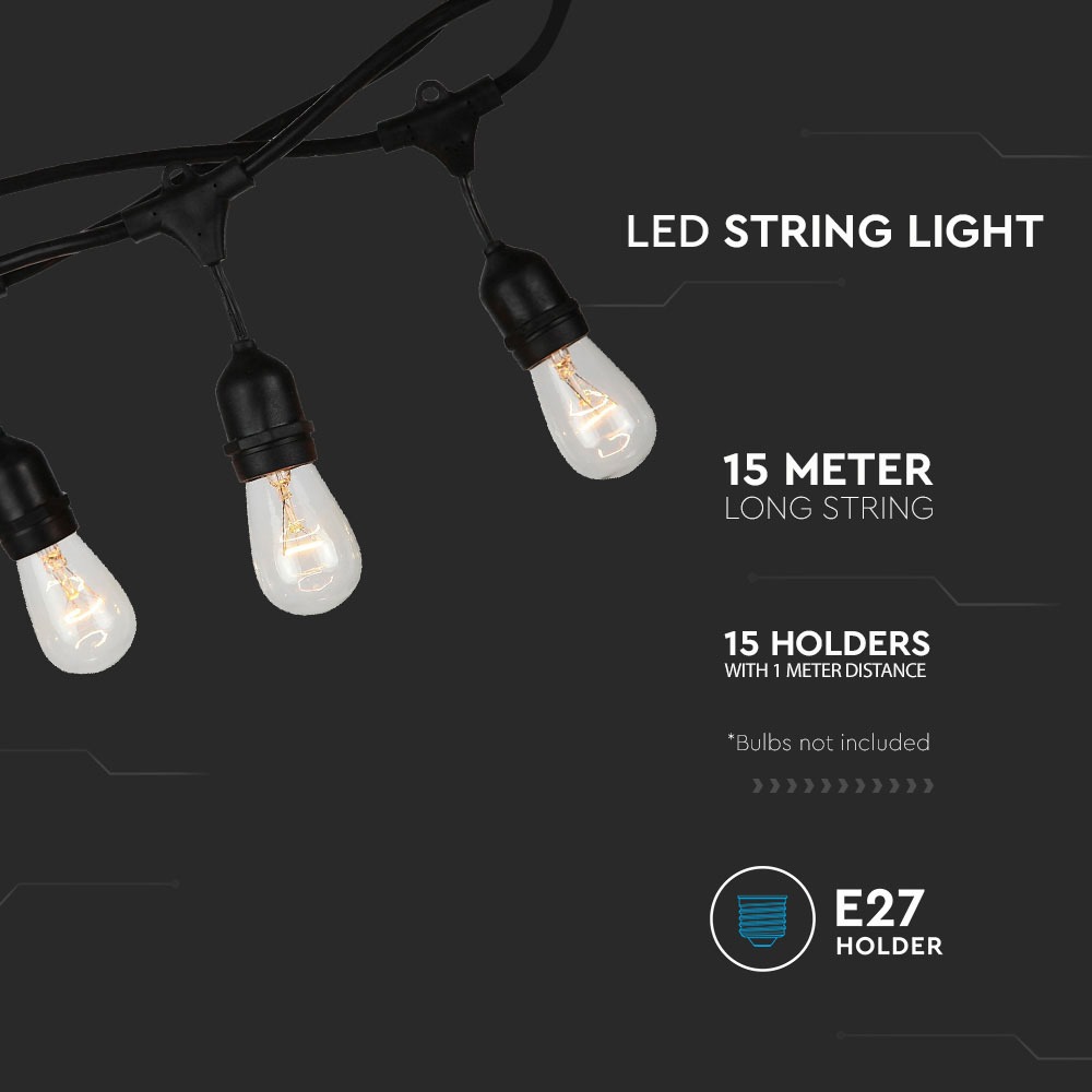 String Light Catenaria con attacco Euro & connettore stagno 15 metri 