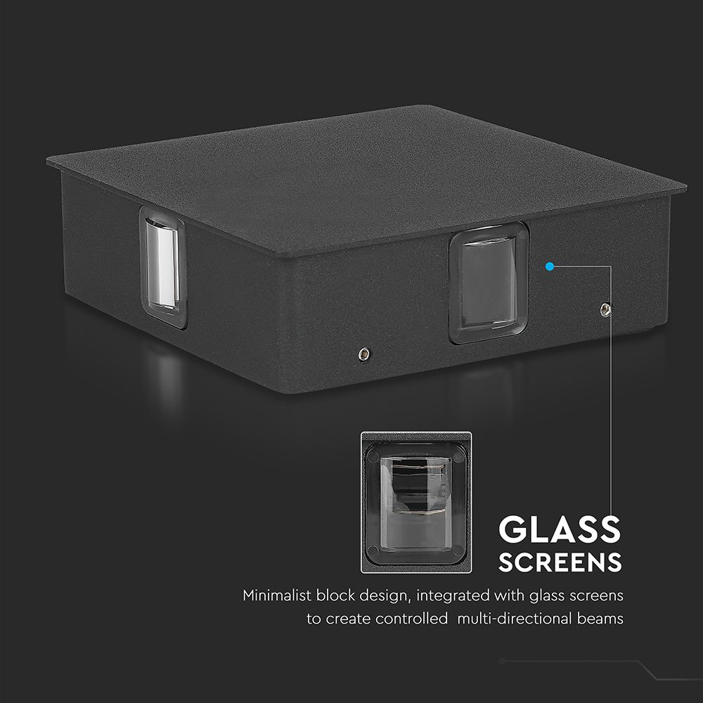 4W LED Wall Light Black Body Square 3000K IP65 img 1