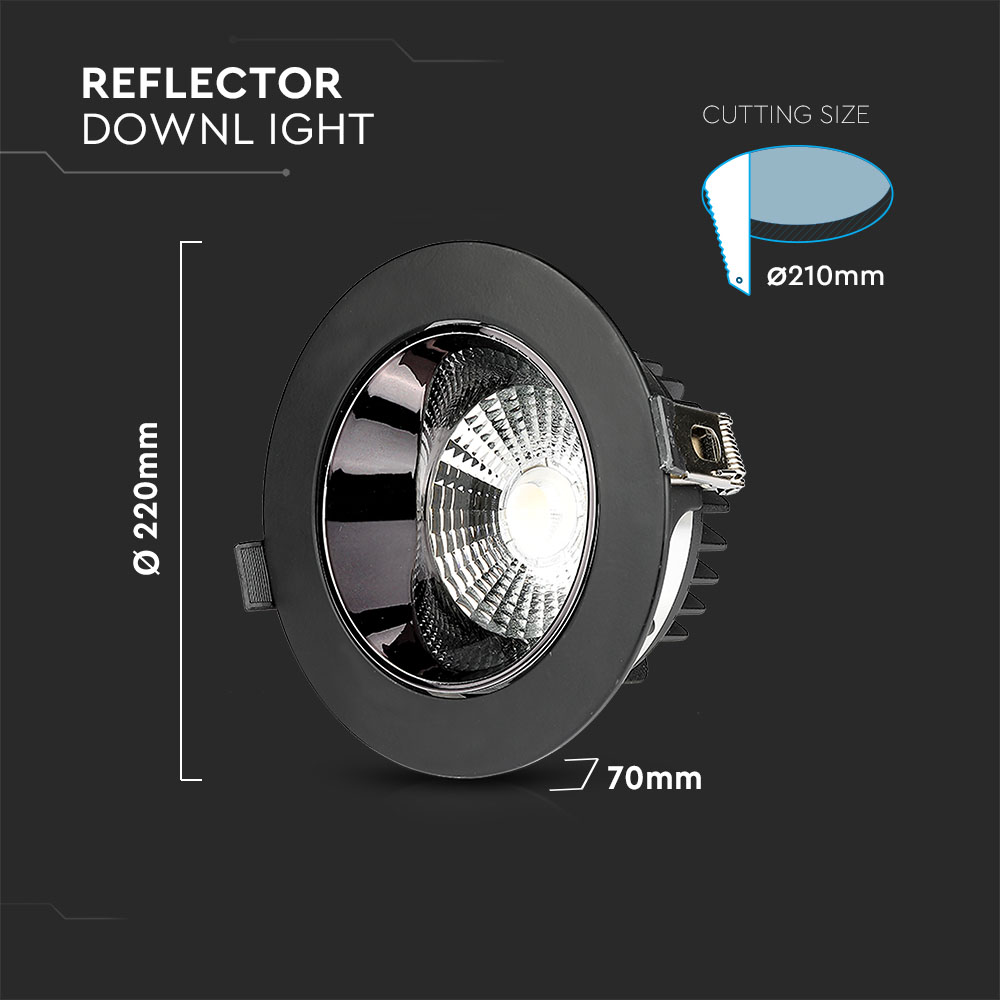 LED Downlight SAMSUNG Chip 30W COB Riflettore nero 6400K