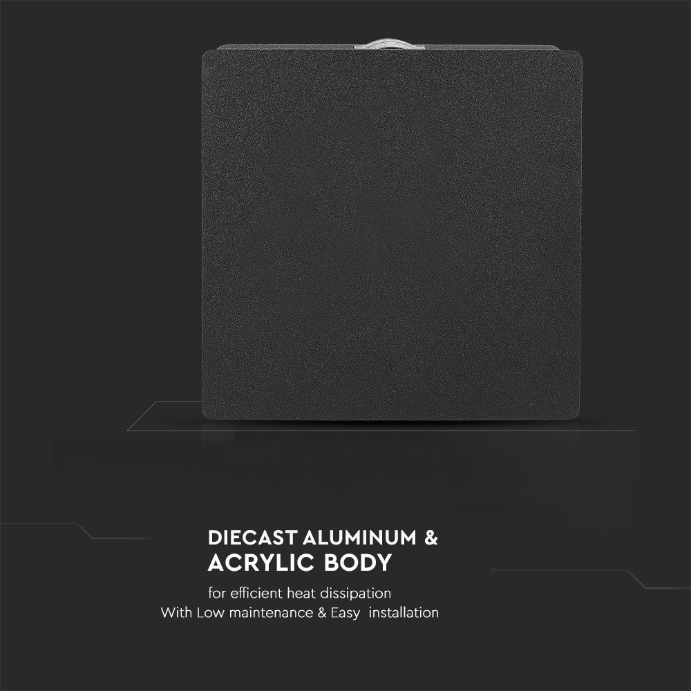 4W LED Wall Light Black Body Square 3000K IP65 img 3