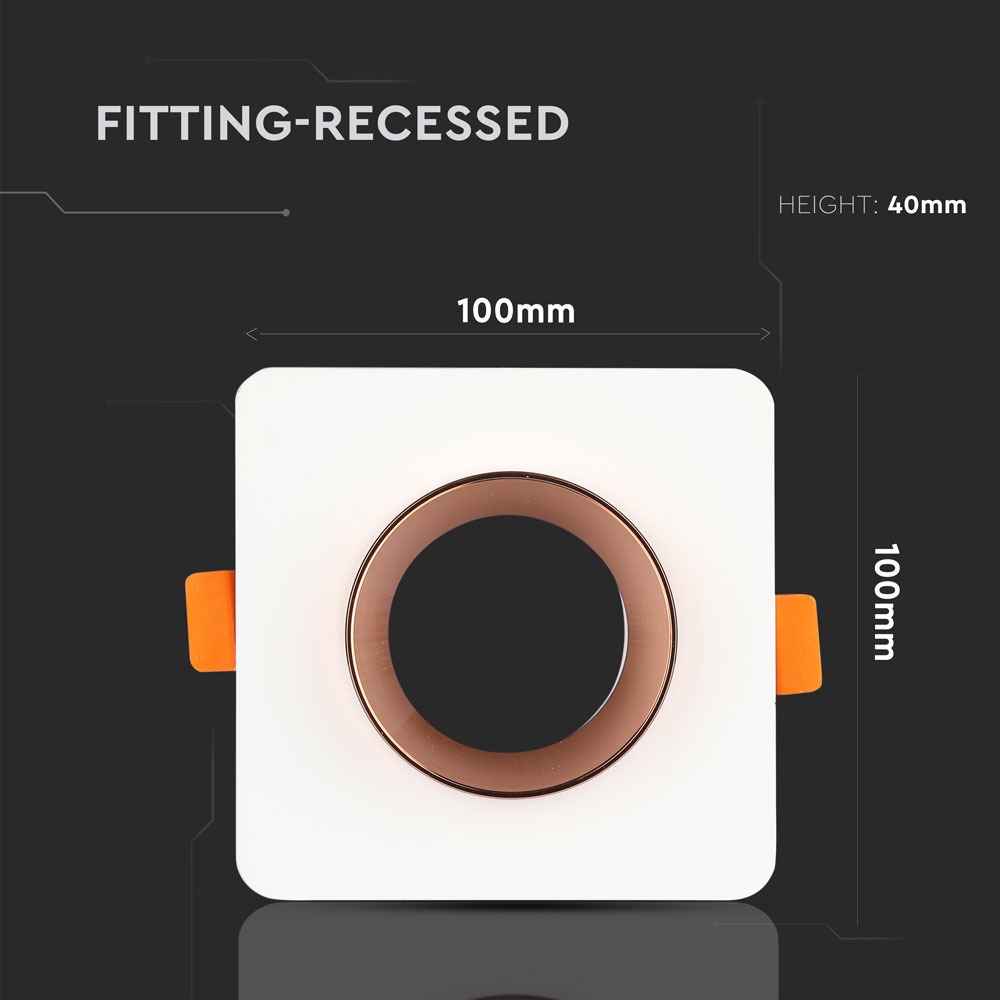 GU10 Fitting Gesso Metal White Plaster Matt Rose Gold, Quadrato Recessed