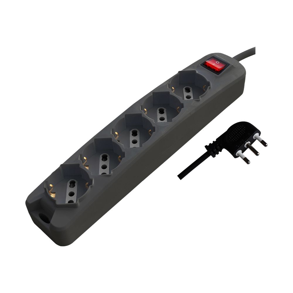5 Pos Con Interruttore Luminoso 10/16A Bipasso/Schuko 250V~Max:3500W Cavo H05VV-F 3G1.0mmX1.5m Con Spina 16A 2PT Nero