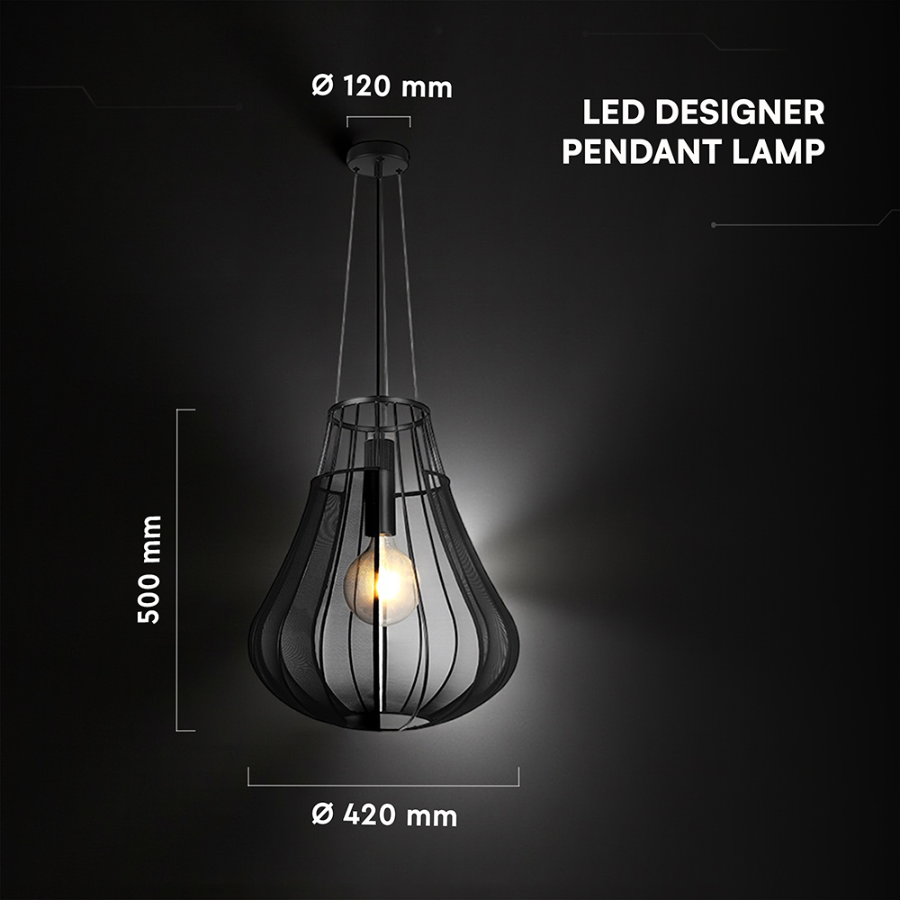 E27 Decorative Hanging Pendant (D420*H500mm) Matt Black Body