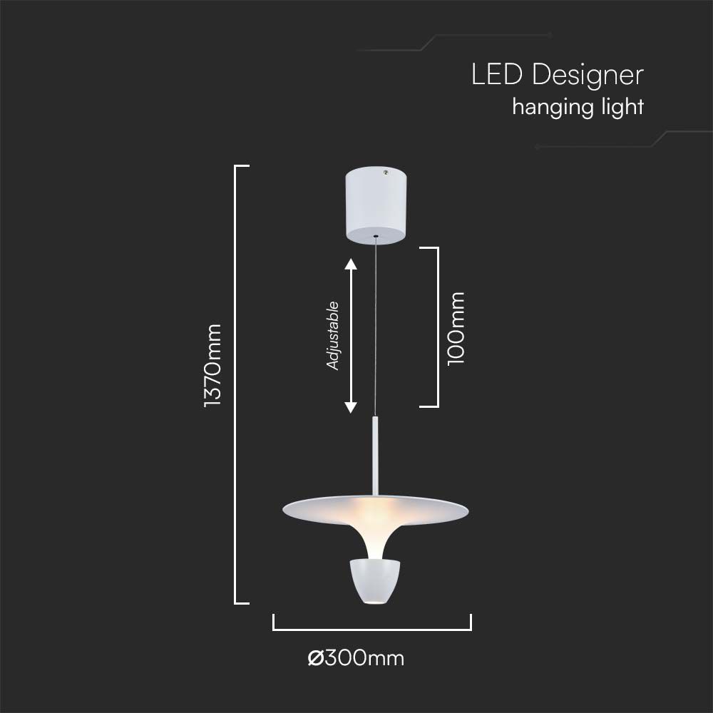 9W LED Designer Hanging Lamp (30*300*1370MM) White 3000K Adjustable Height
