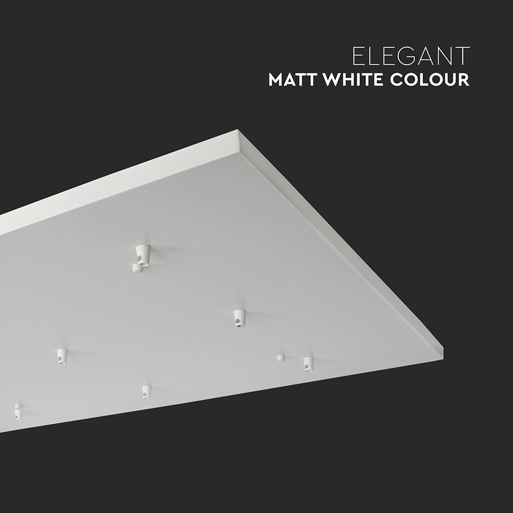 Rosone per Lampadario in Acciaio Rettangolare 800x600x20mm con 9 Fori Colore Bianco opaco