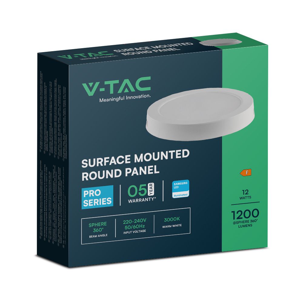 12W LED SAMSUNG CHIP Backlit Panel Surface Mounted Round 3000K