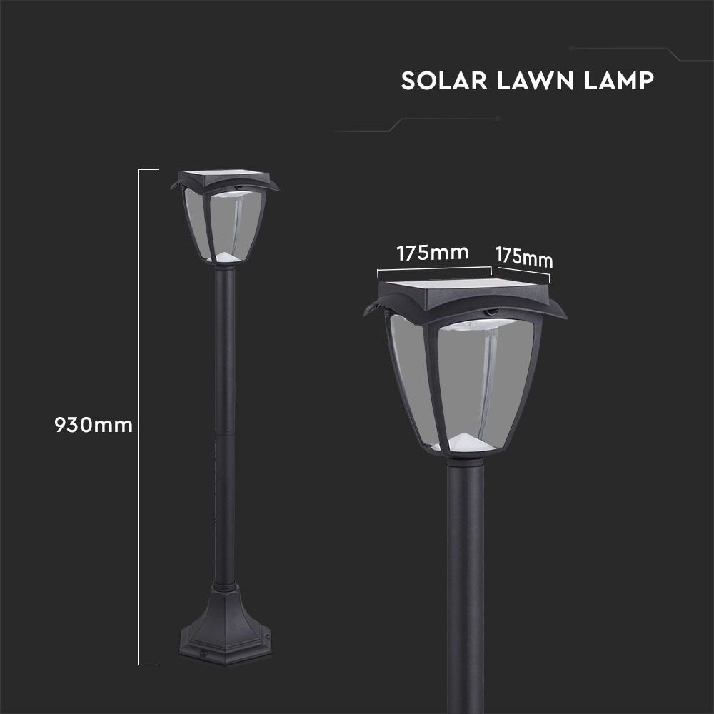 2W LED Solar Stand Lawn Black Body 3000K 6000K