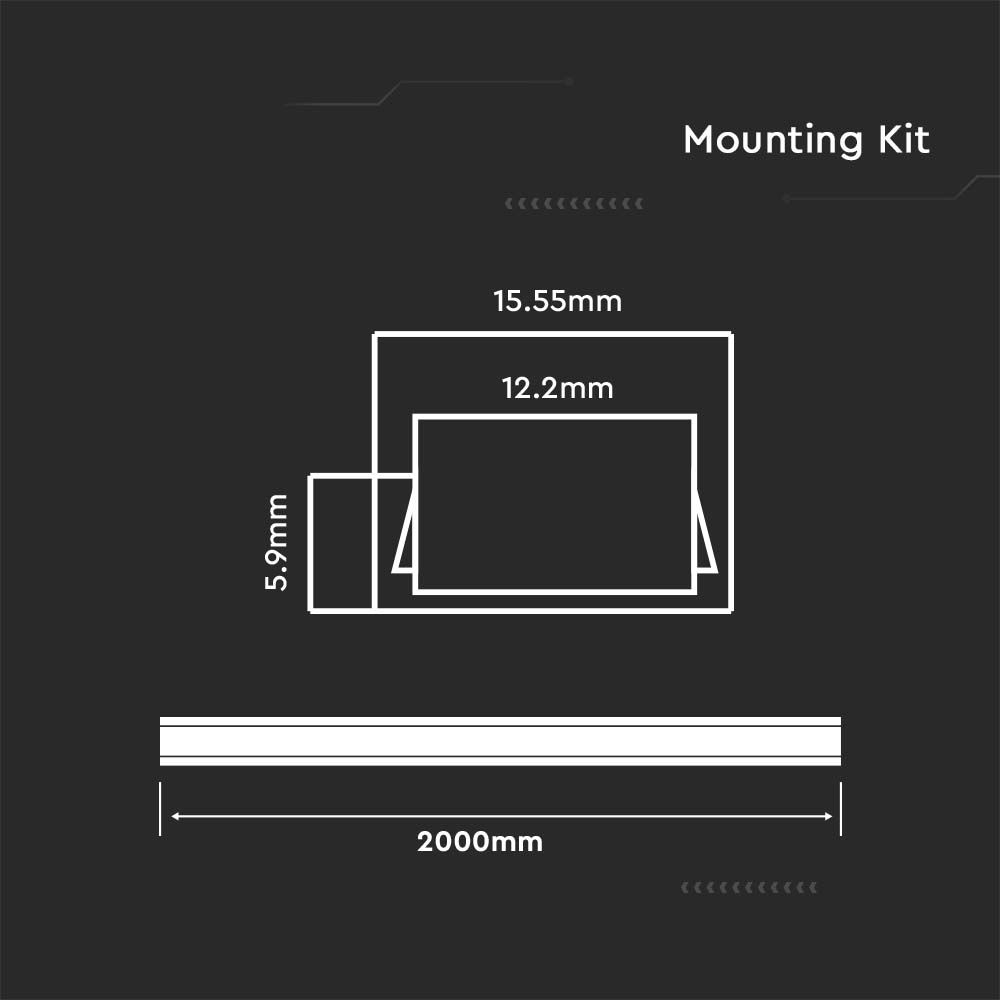 Kit di montaggio per strisce LED in alluminio con diffusore Bianco 2000 x 16 x 7 mm