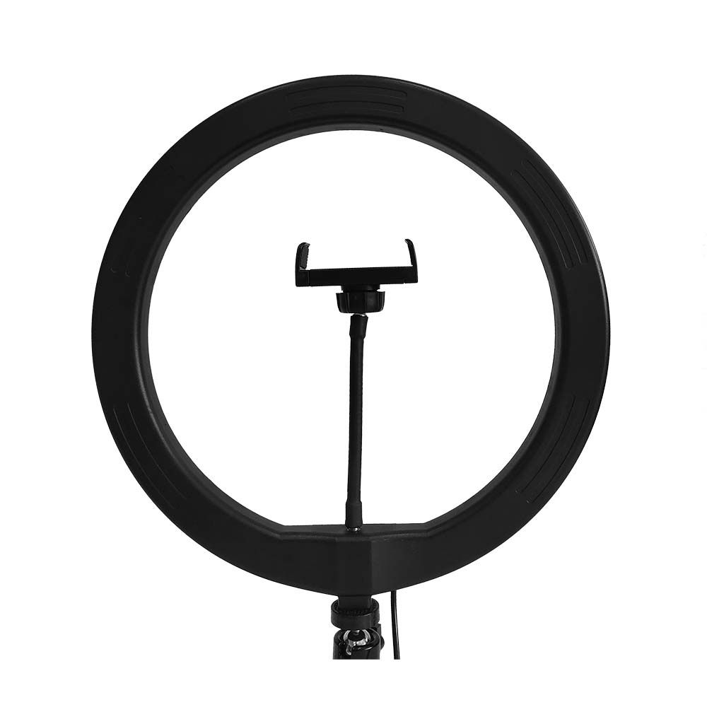 Lampada ad Anello 7W 26cm per Selfie e Riprese Video con Treppiede da Tavolo inclusa Pulsantiera e 1 Supporto per Telefono CCT Variabile 3200K-5500K img 1