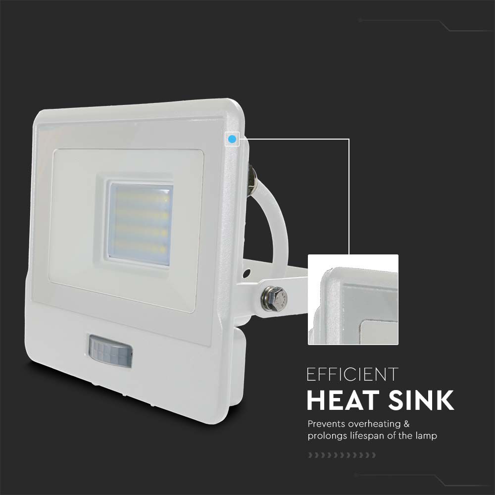 20W LED PIR Sensor Floodlight SAMSUNG CHIP White Body 4000K 1M Cable img 2