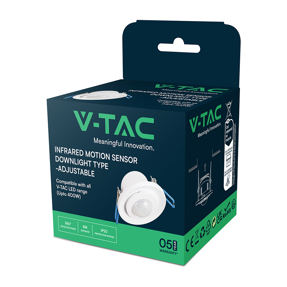 Sensore PIR a soffitto di colore bianco con testa orientabile