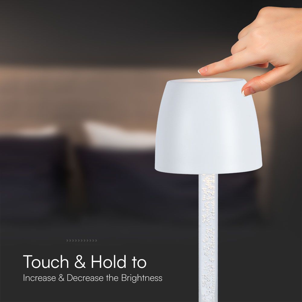 3W LED Table Lamp - Transparent Pole 3000K White Body img 1