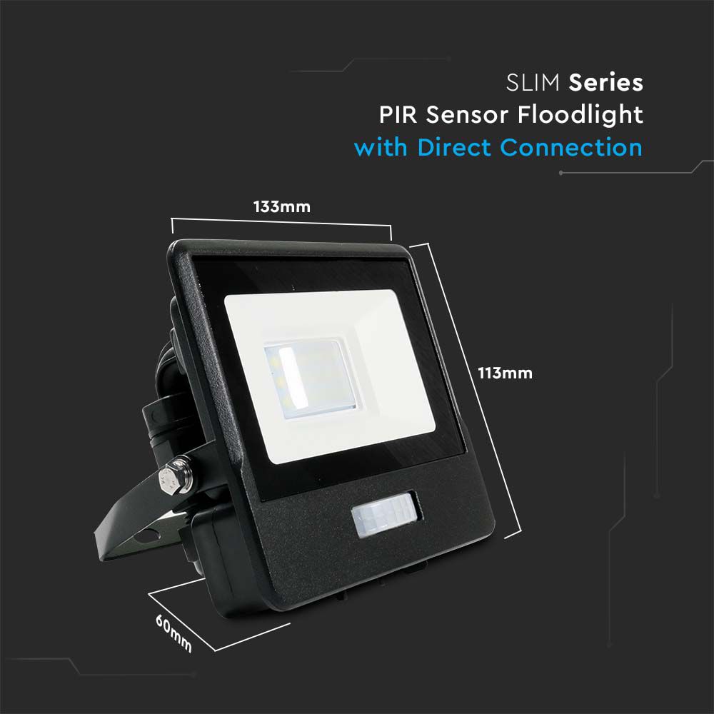 10W LED PIR Sensor Floodlight SAMSUNG CHIP Black Body 4000K