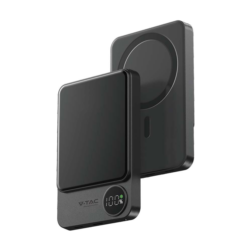 Power Bank 10.000 mAh 9mm ultra sottile MagSafe in lega di alluminio magnetico con Display e Ricarica Wireless Colore Grigio