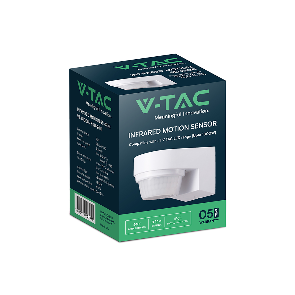 PIR WALL Sensor 180º/360º White Body IP44 MAX 1000W