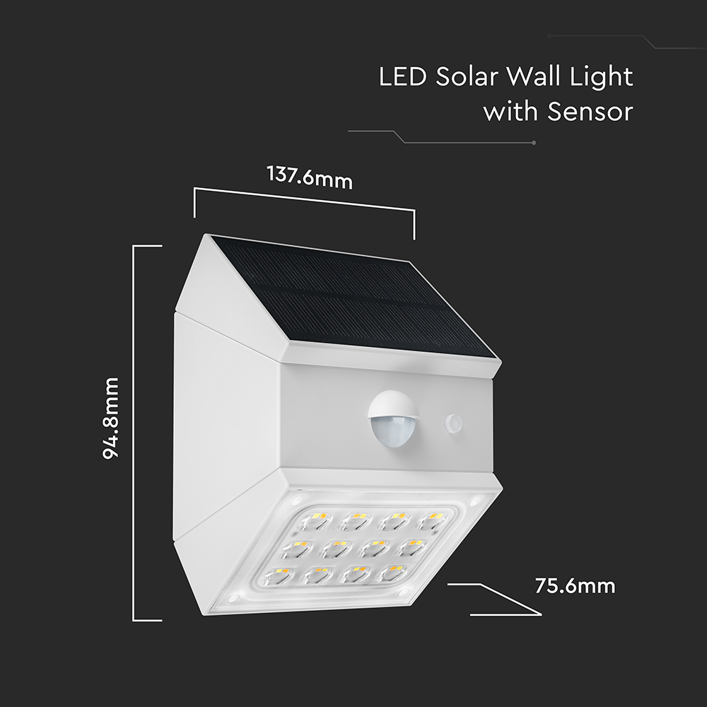 2.5W LED Solar Wall Light Sensor 1200mAh 3.7V CCT3IN1 White Body