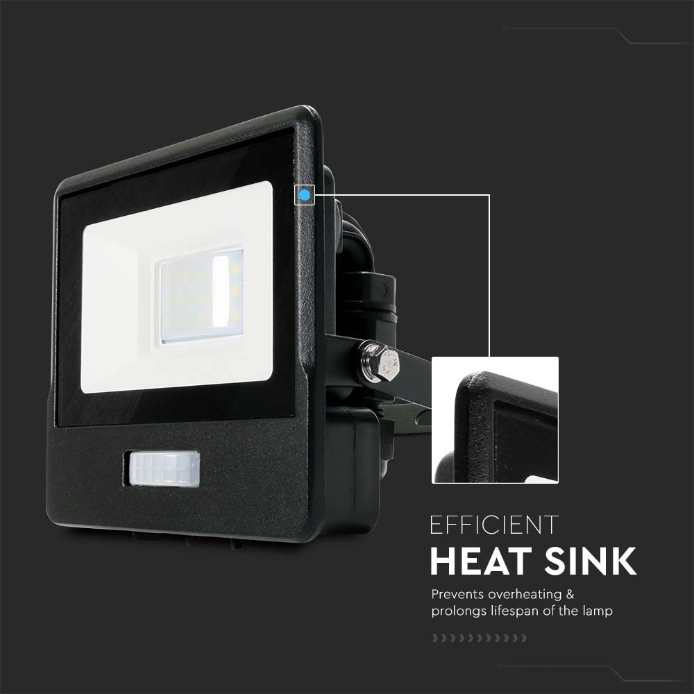 10W LED PIR Sensor Floodlight SAMSUNG CHIP Black Body 4000K img 3