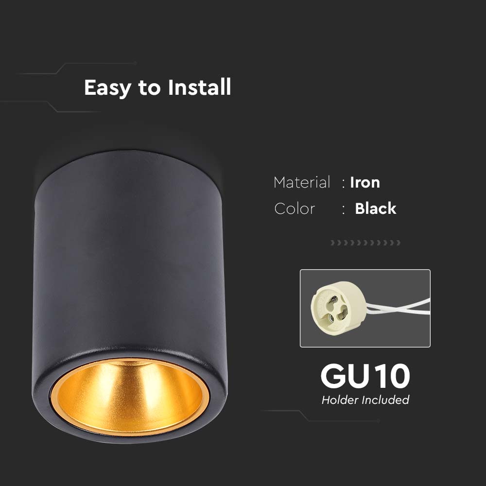 Surface Mounted GU10 Fitting Round Black img 1