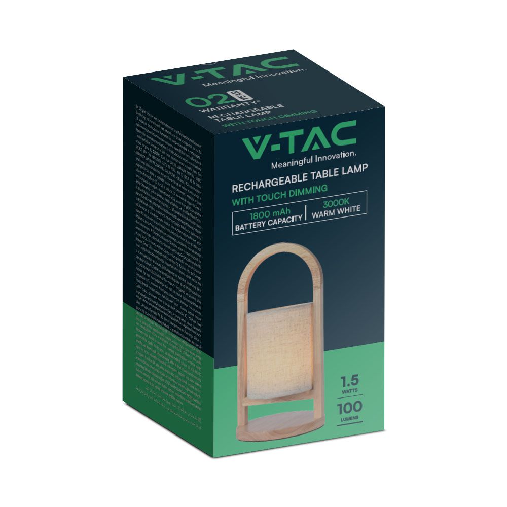 1.5W LED Fabric Table Lamp 3000K Beige Body Wood Handle