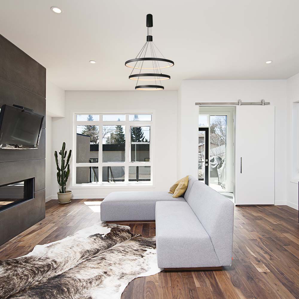 Lampadario LED a Sospensione con 3 Cerchi 46W in Metallo Colore Nero Dimmerabile 40x60x80x150cm 3000K img 1