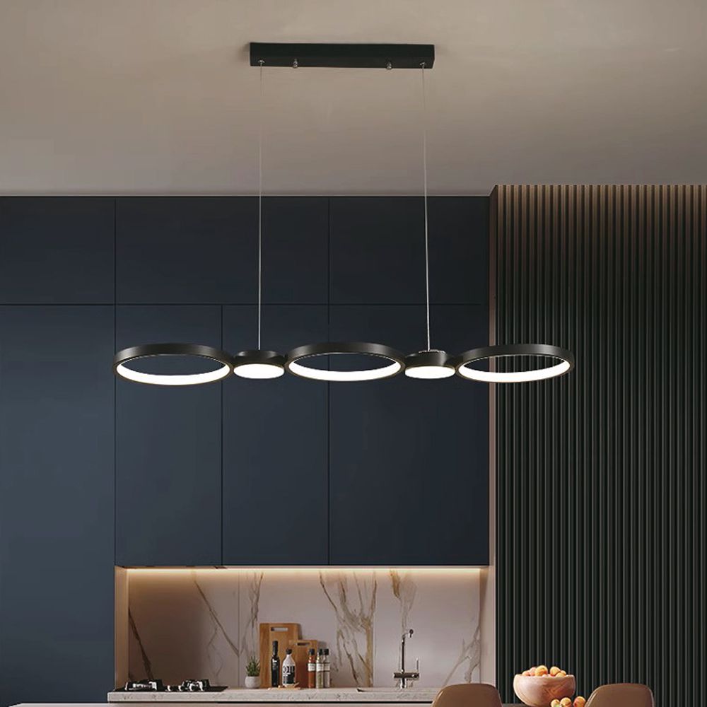 Lampadario LED a Sospensione con 3 Cerchi 38W in Metallo Colore Nero