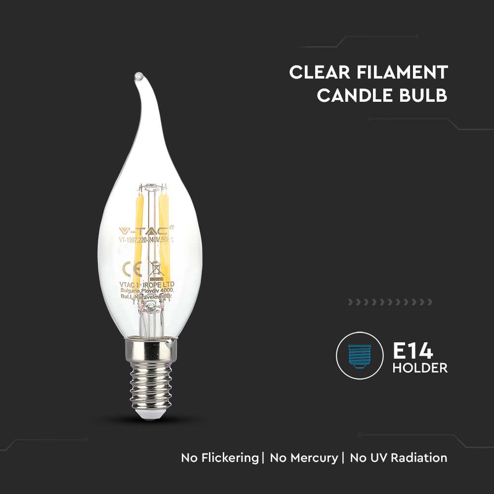 4W Filament E14 Clear Cover Candle Flame 3000K