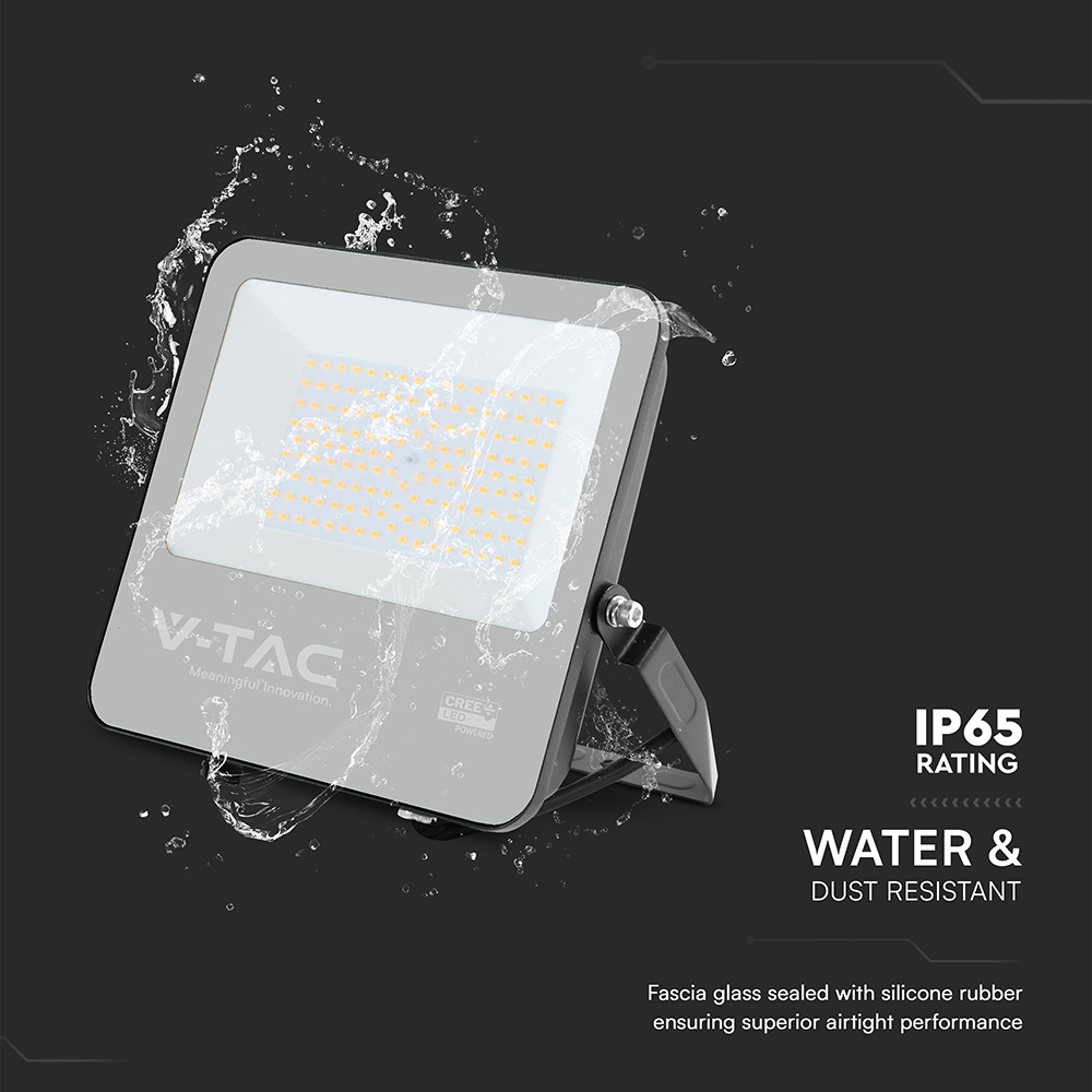 100W LED Floodlight CREE CHIP Black Body Grey Glass 3000K 135LM/W img 3