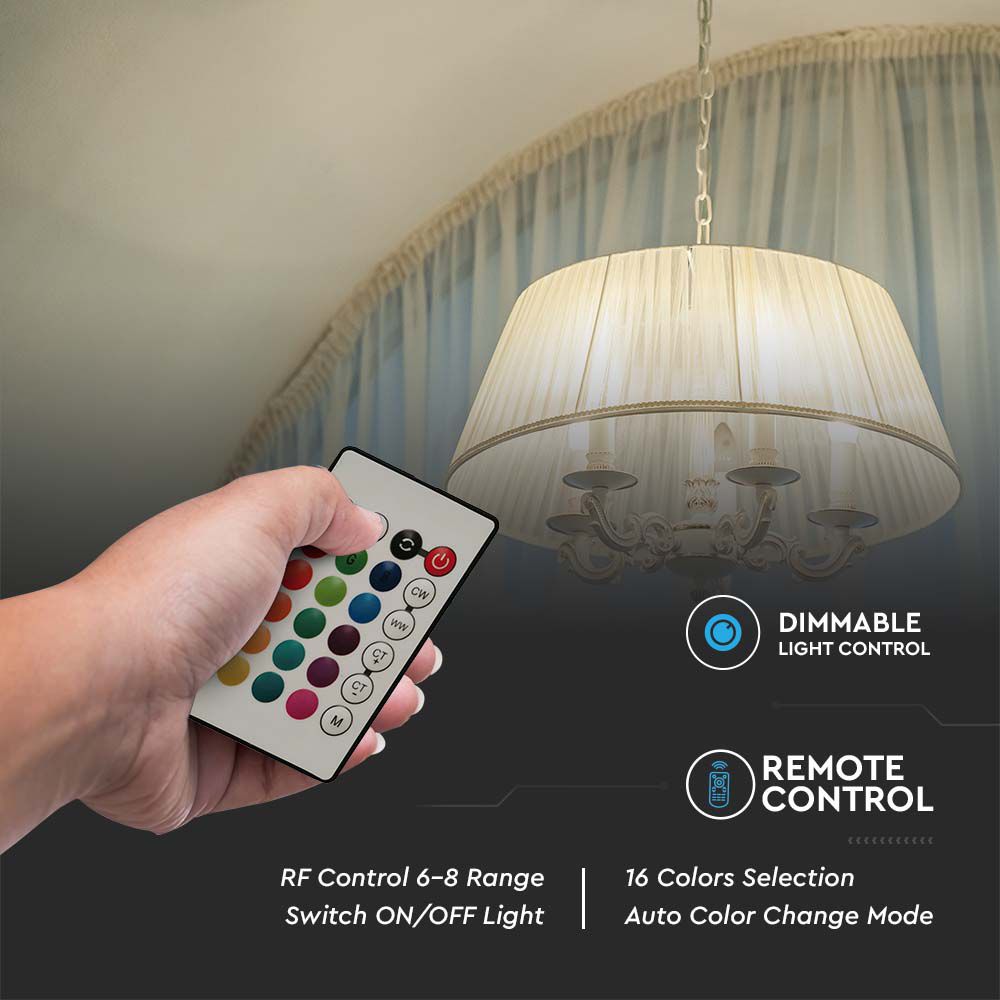 LED Bulb Candle 4.8W E14 With RF Control RGB 4000K Dimmable img 1