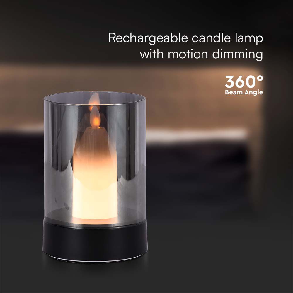 3W LED Candle Table Lamp 3000K Black Smoky Glass img 1