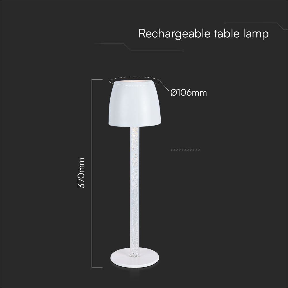 3W LED Table Lamp - Transparent Pole 3000K White Body