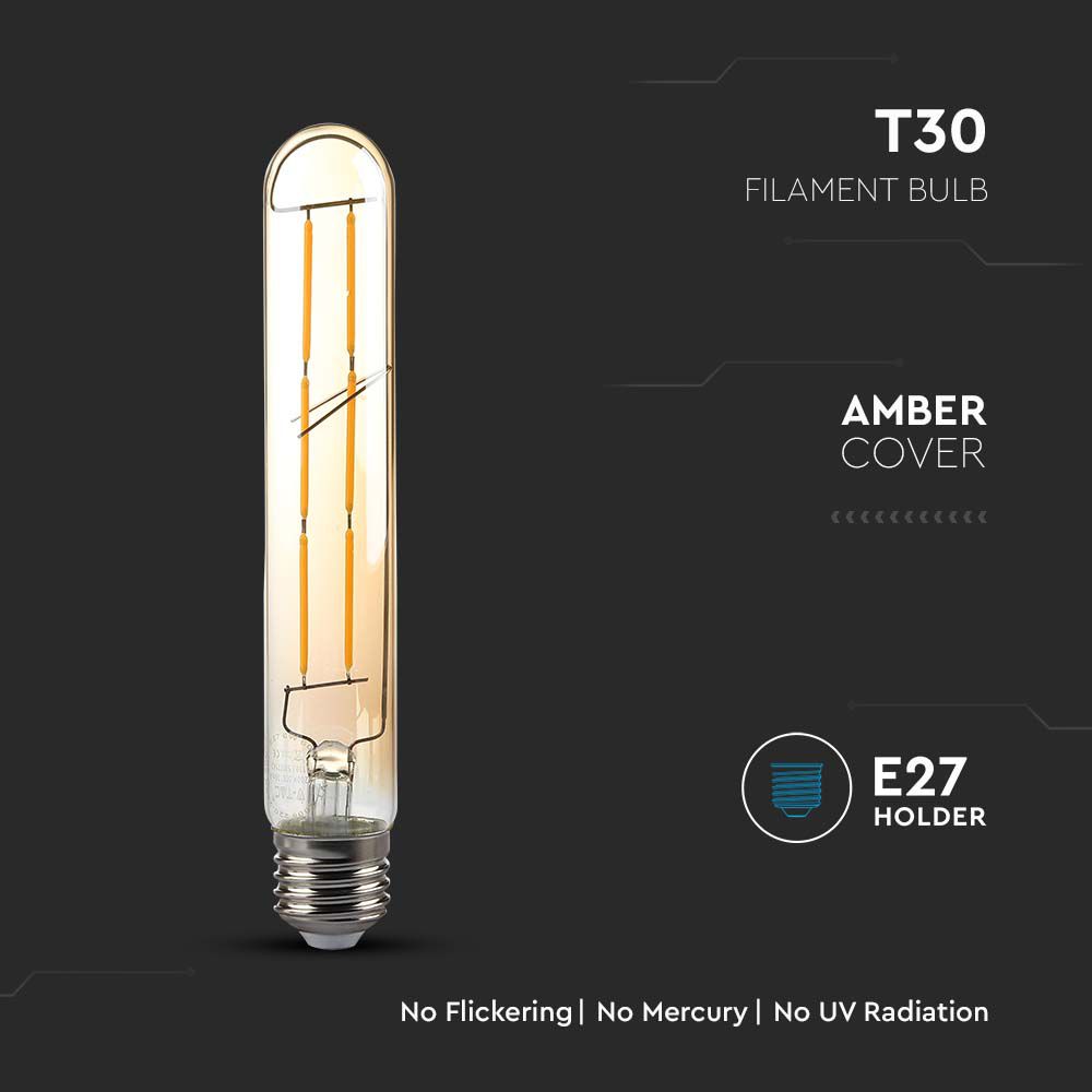 LED - 6W T30 E27 Filament Amber 2200K