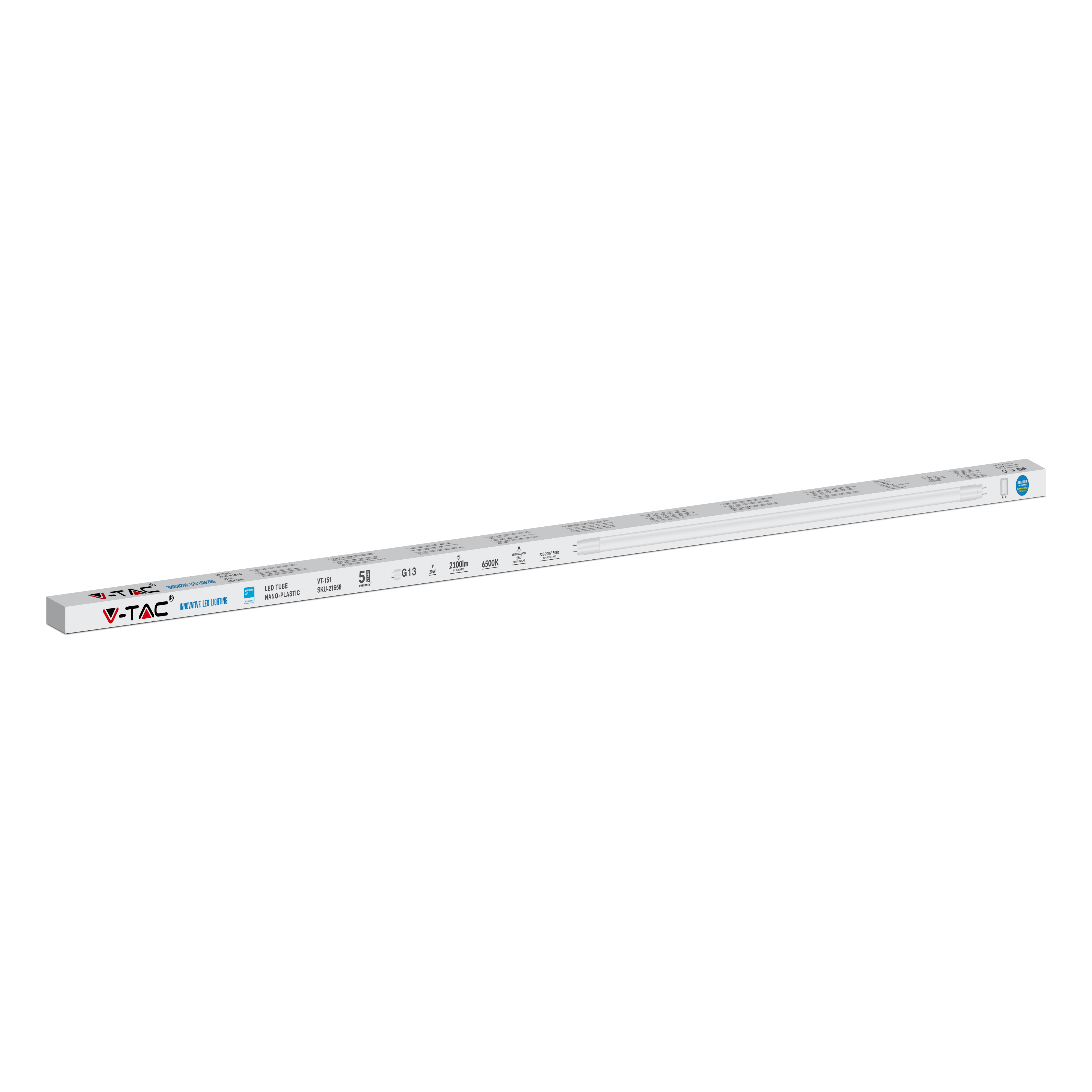 Tubo Led chip Samsung - 150cm 20W G13 Nano Plastic 6400K