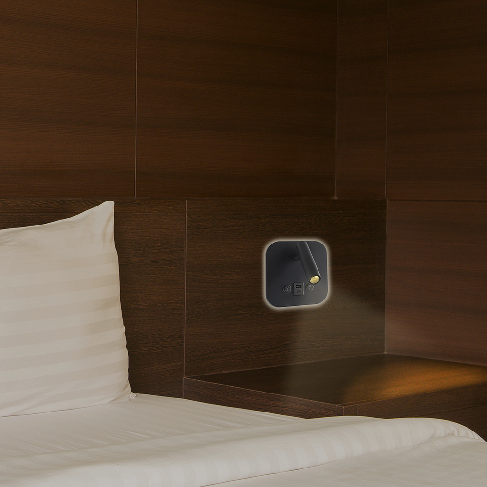 8W LED Bedside Light CREE CHIP Aluminum+PC Black Body IP20 3000K