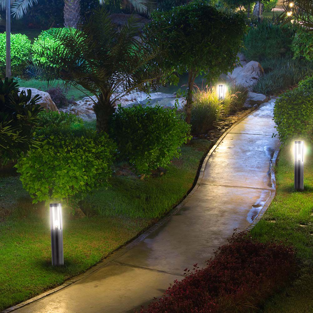 PALETTO LAMPADA DA GIARDINO E27 (76x119x450mm) FUMO PLASTICA/SS CORPO NERO IP44 img 1