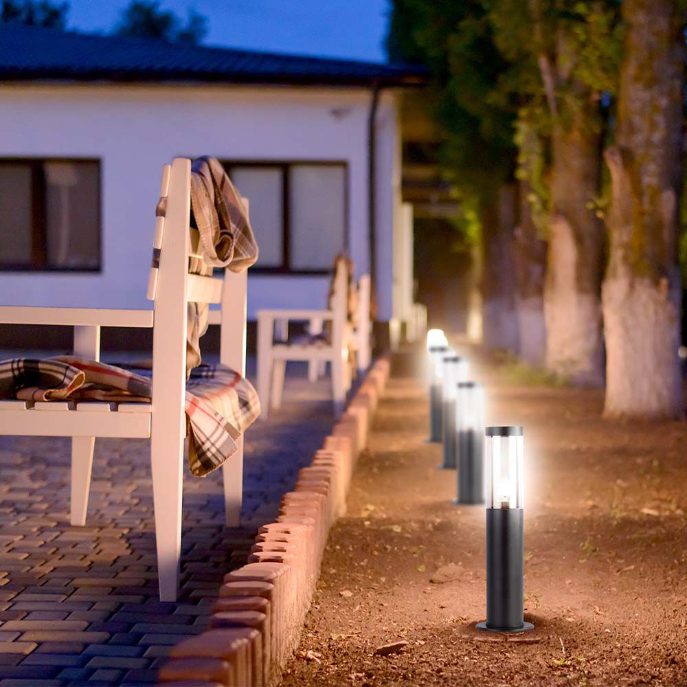 PALETTO LAMPADA DA GIARDINO E27 (76x119x450mm) FUMO PLASTICA/SS CORPO NERO IP44