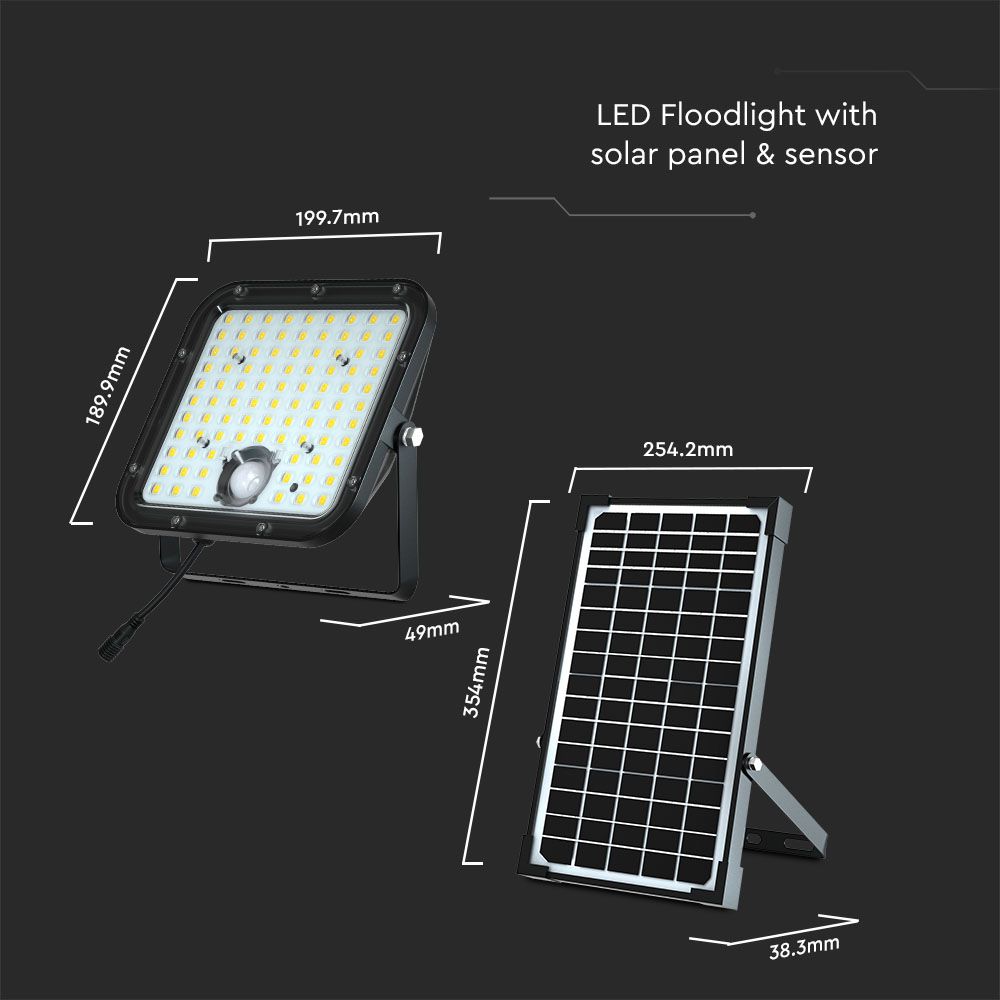 30W LED Solar Floodlight LiFePo Battery 3.7V Black 6000K