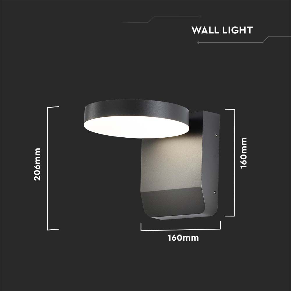 20W LED Wall Light Black Body Round 4000K IP65