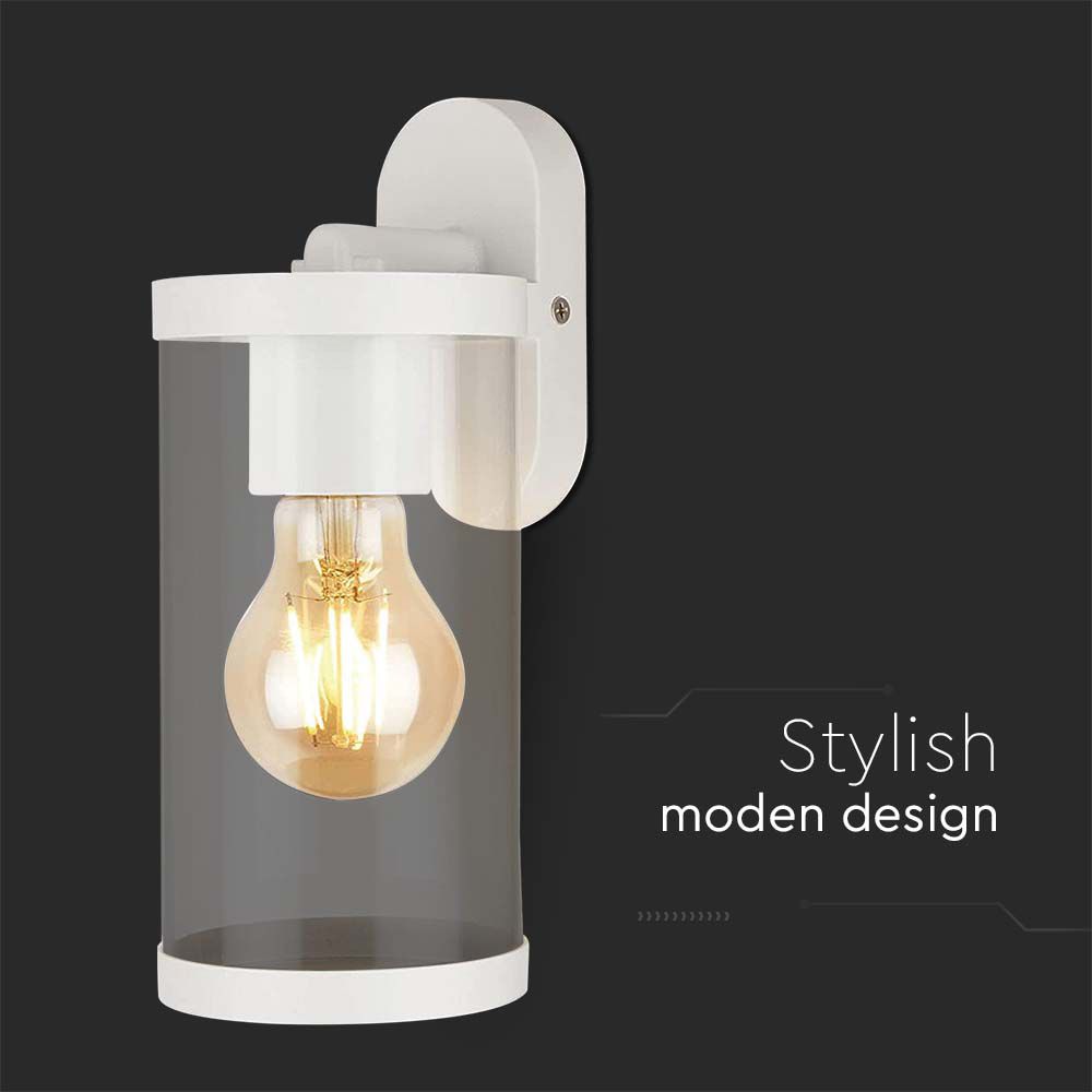 Lampada LED da Giardino Cilindrica con Portalampada E27 con Corpo Bianco Copertura Trasparente