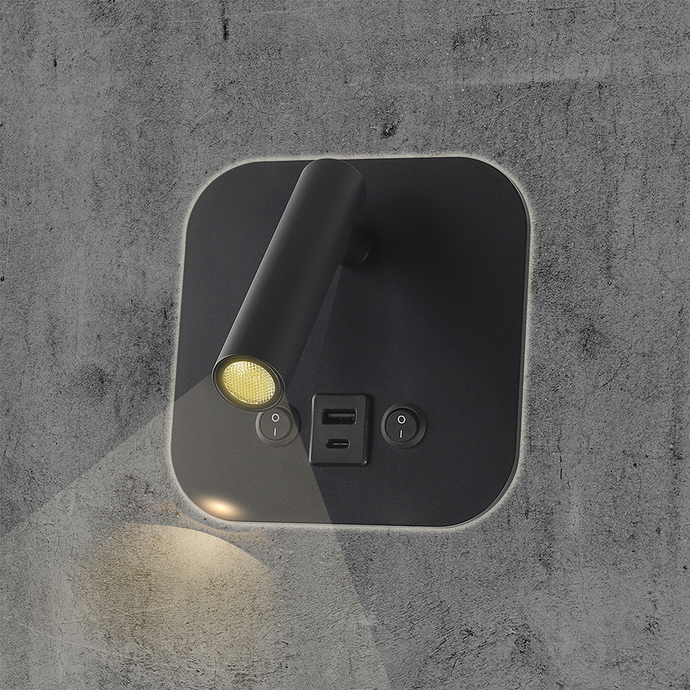 8W LED Bedside Light CREE CHIP Aluminum+PC Black Body IP20 3000K img 1