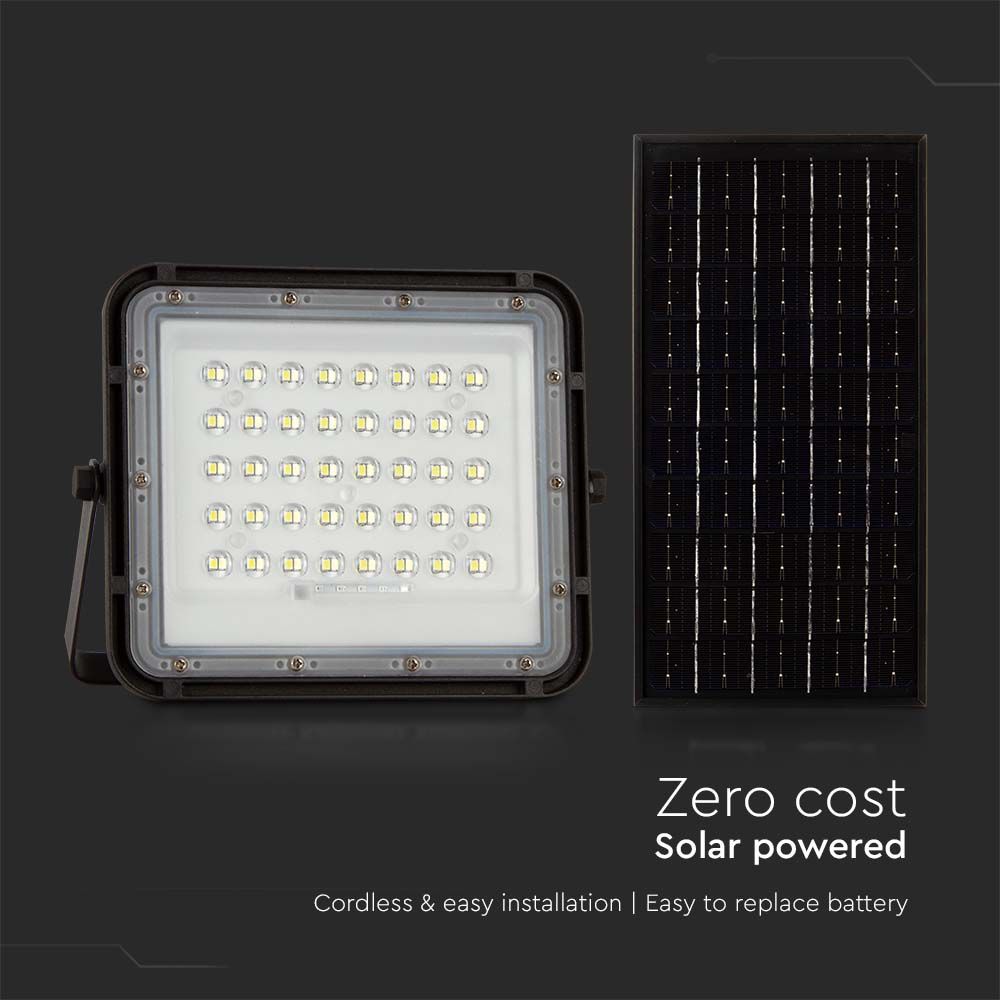 Faro LED con Telecomando e Pannello Solare 10W Batteria sostituibile Cavo da 3m Colore Nero img 2