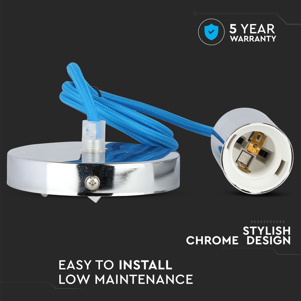 Lampadario con Portalampada Cromo Dome Blu Chiaro Cavo