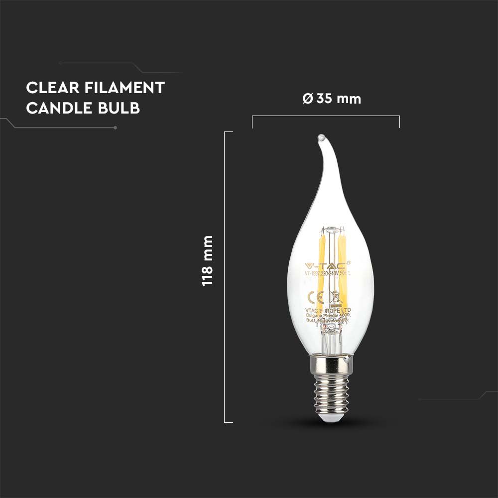 4W Filament E14 Clear Cover Candle Flame 3000K