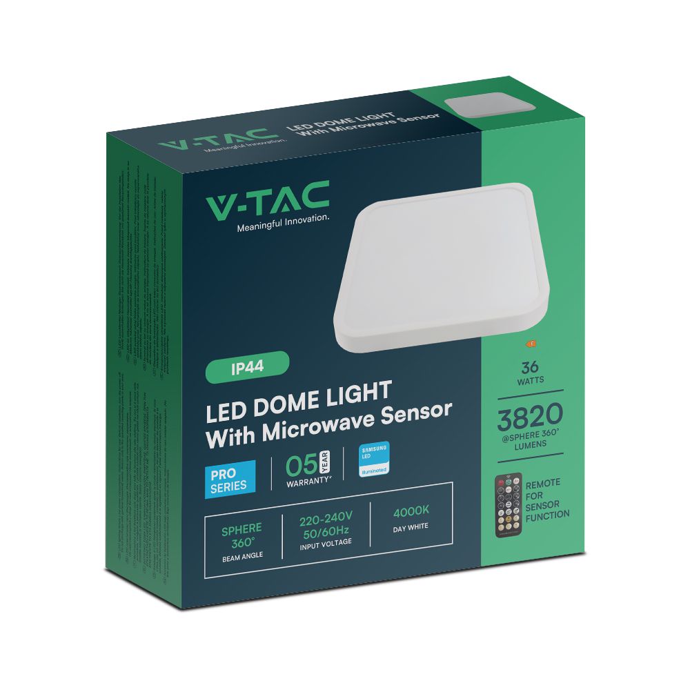 36W LED Dome Light With Sensor SAMSUNG Chip 4000K Round Black Frame IP44