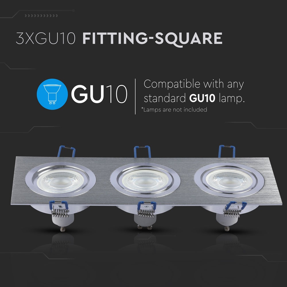 3*GU10 Corpo Aluminium Quadrato